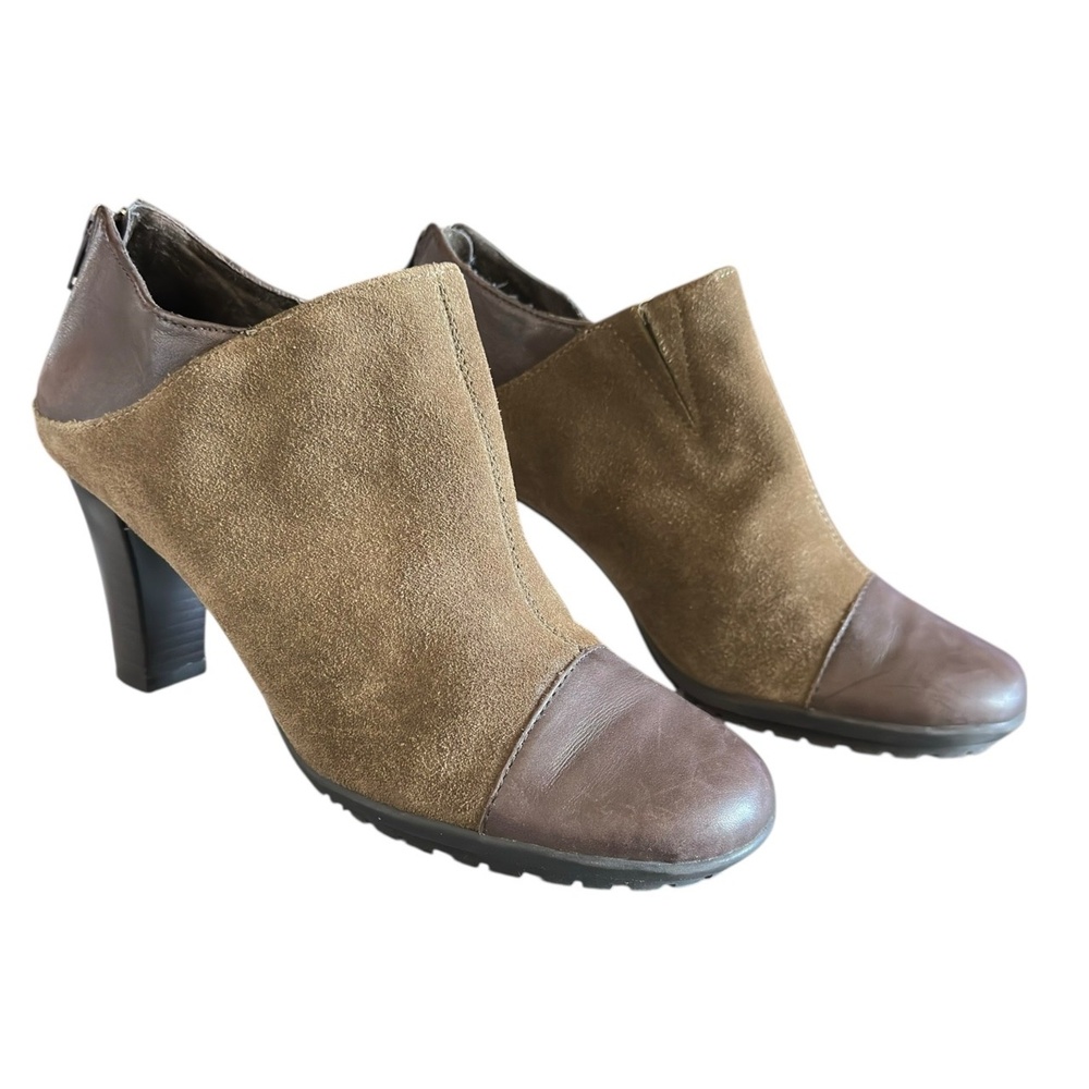Aerosoles Two-Tone Womens Brown Suede Leather Block Heel Ankle Boots Chic - Picture 3 of 8